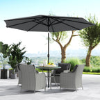 4 Seater Rattan Dining Set w/ Parasol, Seat & Back Cushions, Round Glass Tabletop, Light Grey