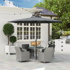 4 Seater Rattan Dining Set w/ Parasol, Seat & Back Cushions, Round Glass Tabletop, Light Grey