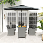 4 Seater Rattan Dining Set w/ Parasol, Seat & Back Cushions, Round Glass Tabletop, Light Grey