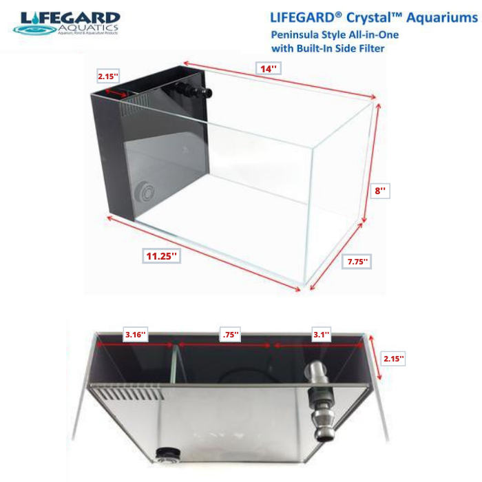 3.8 Gallon CRYSTAL 45 Degree Low Iron Ultra Clear Aquarium with Built in Side Filter-Lifegard Aquatics