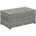 PE Rattan Side Table with Tempered Glass Top & Steel Frame, 90 x 50 x 38cm, Light Grey