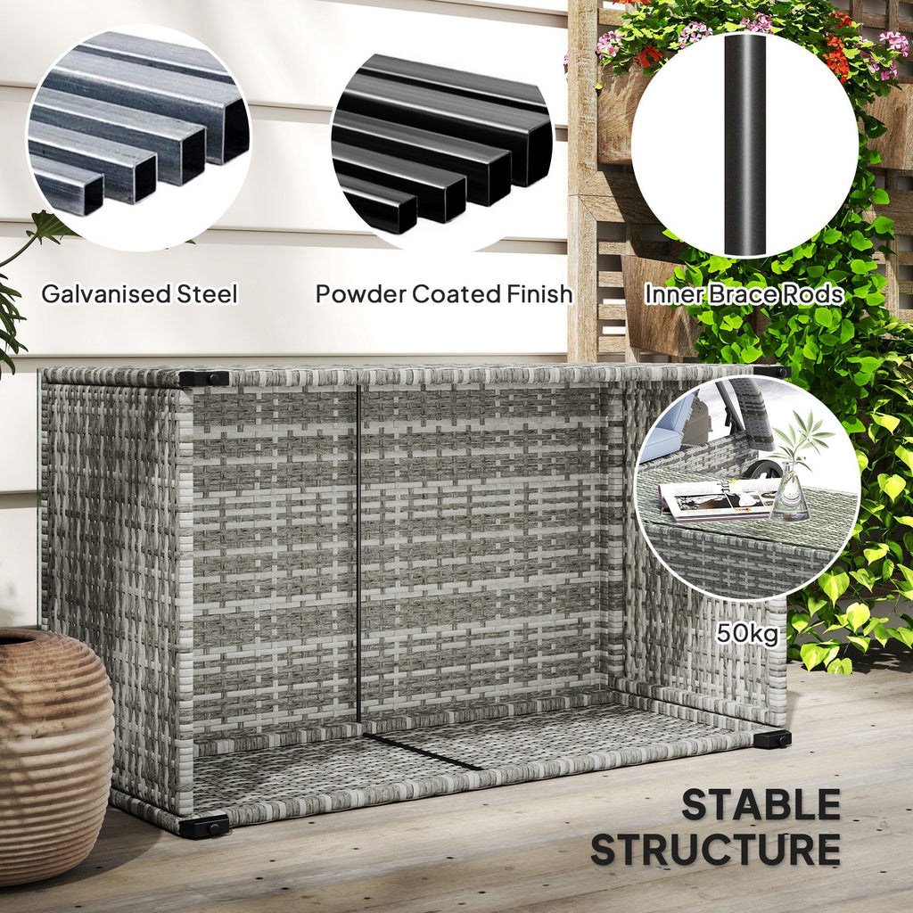 PE Rattan Side Table with Tempered Glass Top & Steel Frame, 90 x 50 x 38cm, Light Grey