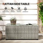 PE Rattan Side Table with Tempered Glass Top & Steel Frame, 90 x 50 x 38cm, Light Grey