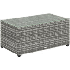 PE Rattan Side Table with Tempered Glass Top & Steel Frame, 90 x 50 x 38cm, Light Grey
