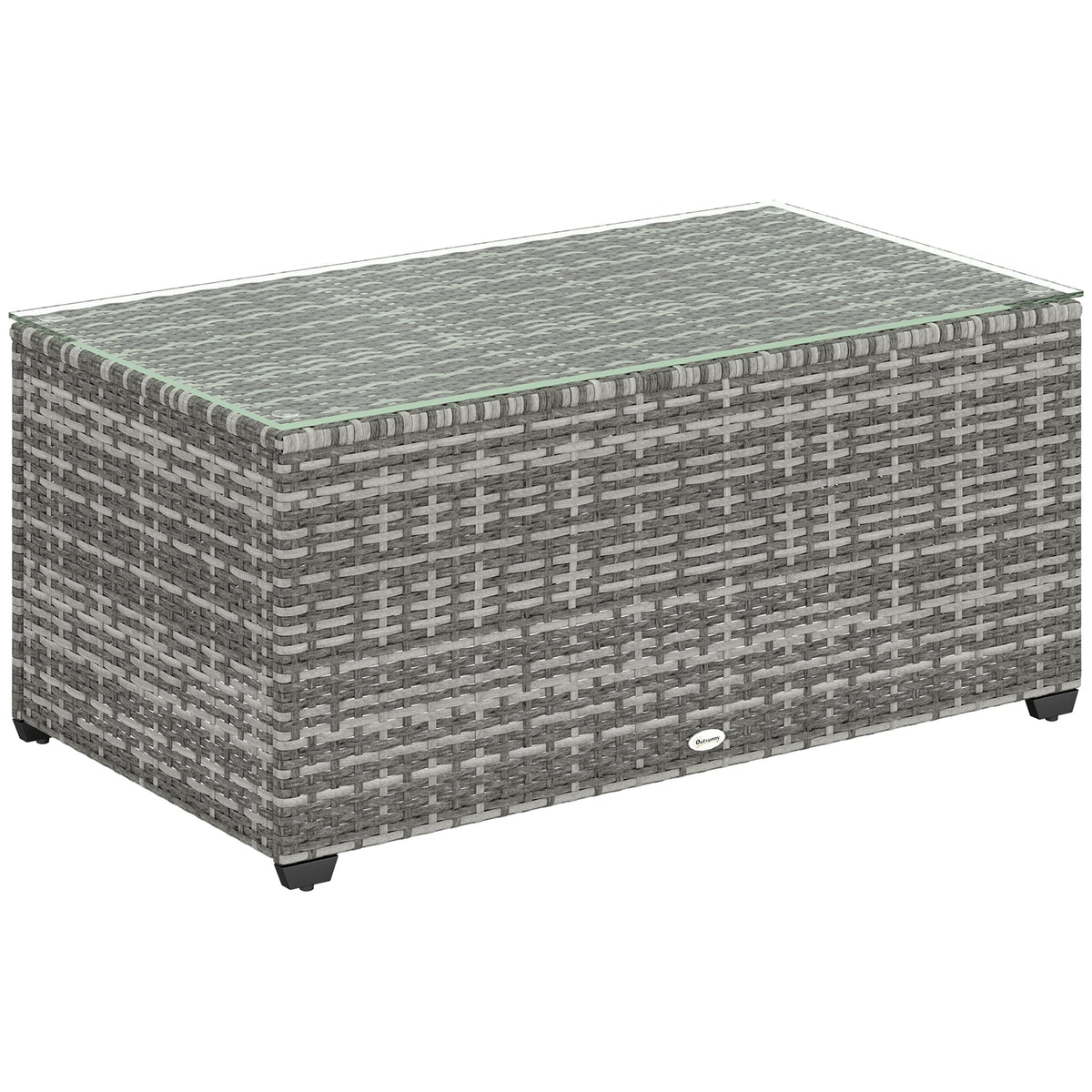 PE Rattan Side Table with Tempered Glass Top & Steel Frame, 90 x 50 x 38cm, Light Grey