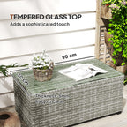 PE Rattan Side Table with Tempered Glass Top & Steel Frame, 90 x 50 x 38cm, Light Grey