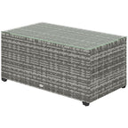 PE Rattan Side Table with Tempered Glass Top & Steel Frame, 90 x 50 x 38cm, Light Grey