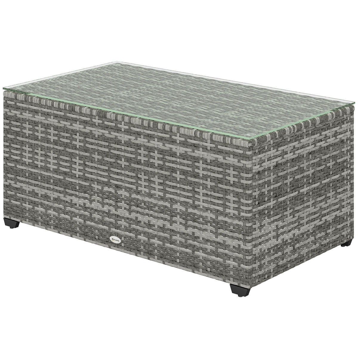 PE Rattan Side Table with Tempered Glass Top & Steel Frame, 90 x 50 x 38cm, Light Grey