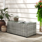 PE Rattan Side Table with Tempered Glass Top & Steel Frame, 90 x 50 x 38cm, Light Grey