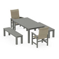 Coastal Woven High-Back 5-Piece Parsons Dining Set with Benches