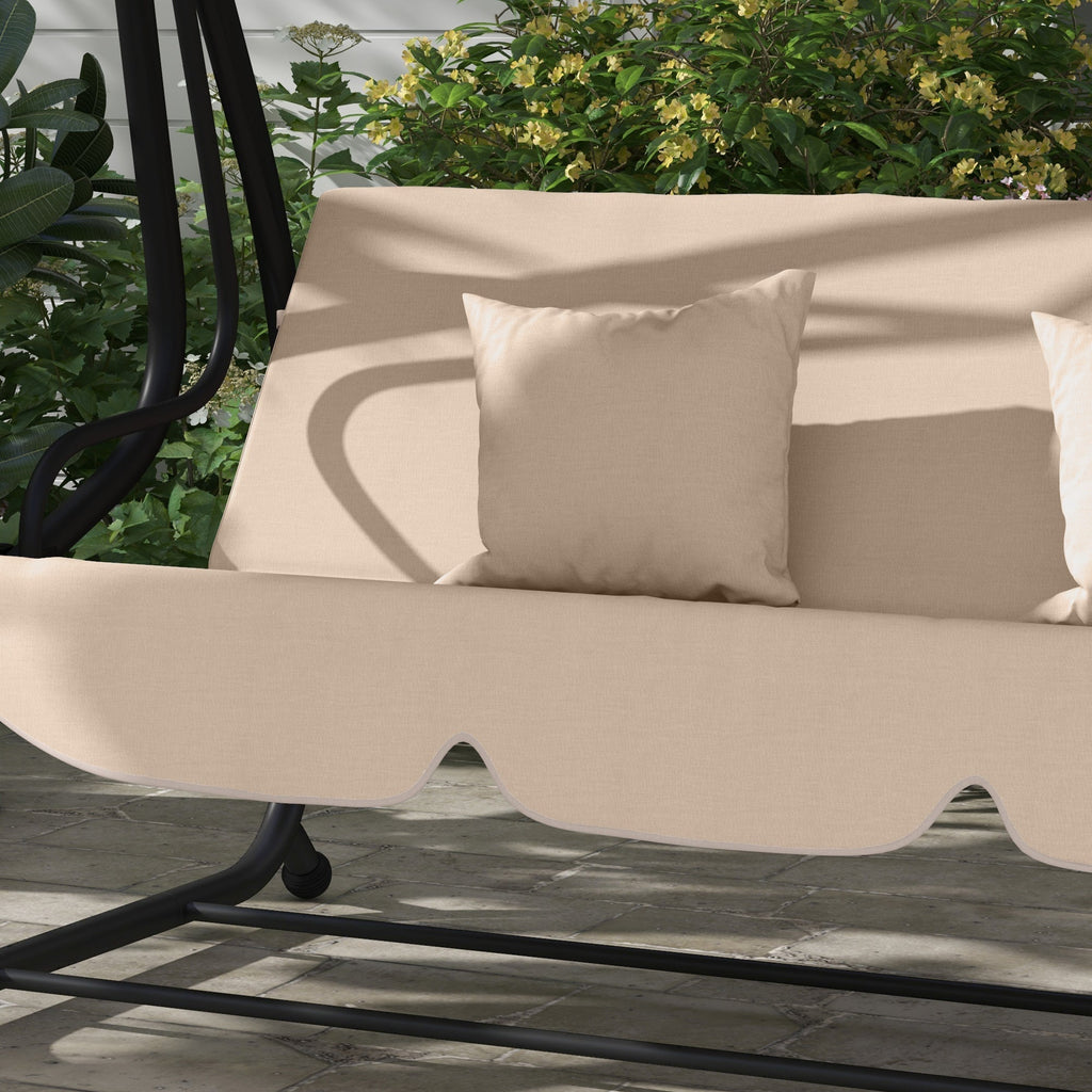 Free Standing Swing Bench with Adjustable Canopy, Cushions, and Pillows, Ecru