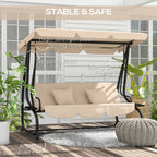 Free Standing Swing Bench with Adjustable Canopy, Cushions, and Pillows, Ecru
