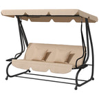 Free Standing Swing Bench with Adjustable Canopy, Cushions, and Pillows, Ecru
