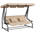 Free Standing Swing Bench with Adjustable Canopy, Cushions, and Pillows, Ecru