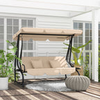 Free Standing Swing Bench with Adjustable Canopy, Cushions, and Pillows, Ecru
