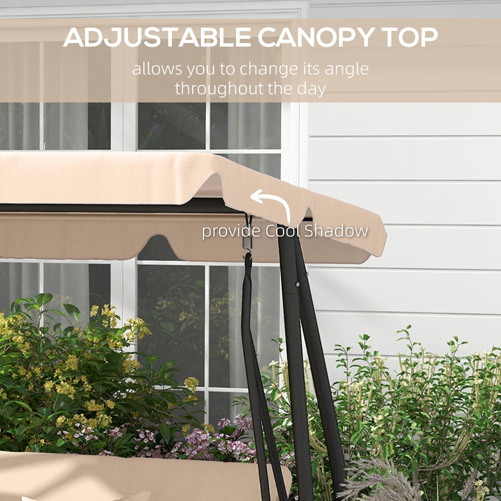 Free Standing Swing Bench with Adjustable Canopy, Cushions, and Pillows, Ecru