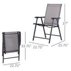 Set of 2 Stackable Outdoor Folding Chairs with Armrests, Metal Frame, Gray