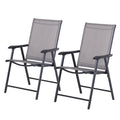 Set of 2 Stackable Outdoor Folding Chairs with Armrests, Metal Frame, Gray