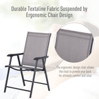 Set of 2 Stackable Outdoor Folding Chairs with Armrests, Metal Frame, Gray