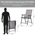 Set of 2 Stackable Outdoor Folding Chairs with Armrests, Metal Frame, Gray