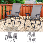 Set of 2 Stackable Outdoor Folding Chairs with Armrests, Metal Frame, Gray