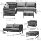 4-Piece Rattan Sofa Set with Corner Section and Glass Coffee Table, Mixed Grey