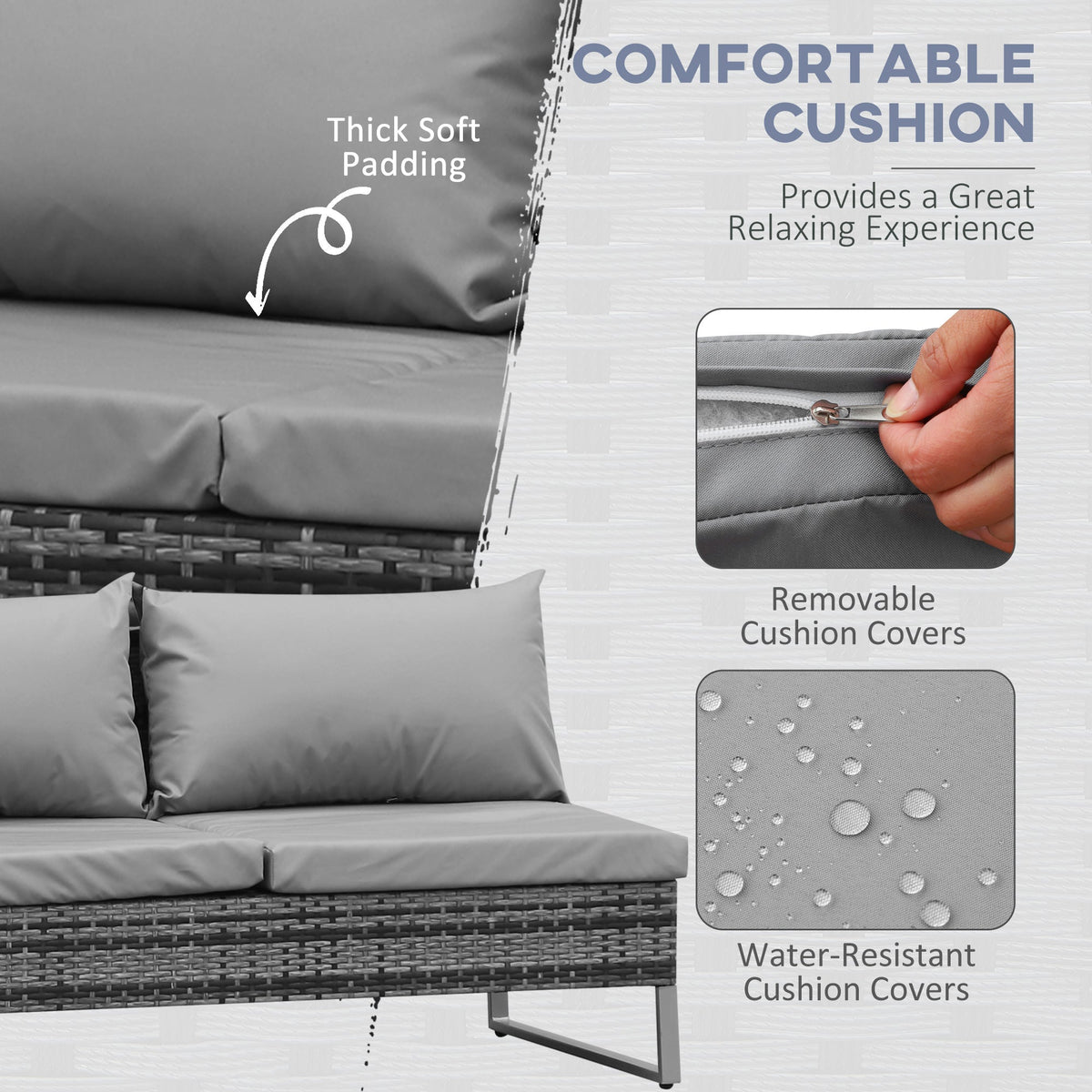 4-Piece Rattan Sofa Set with Corner Section and Glass Coffee Table, Mixed Grey