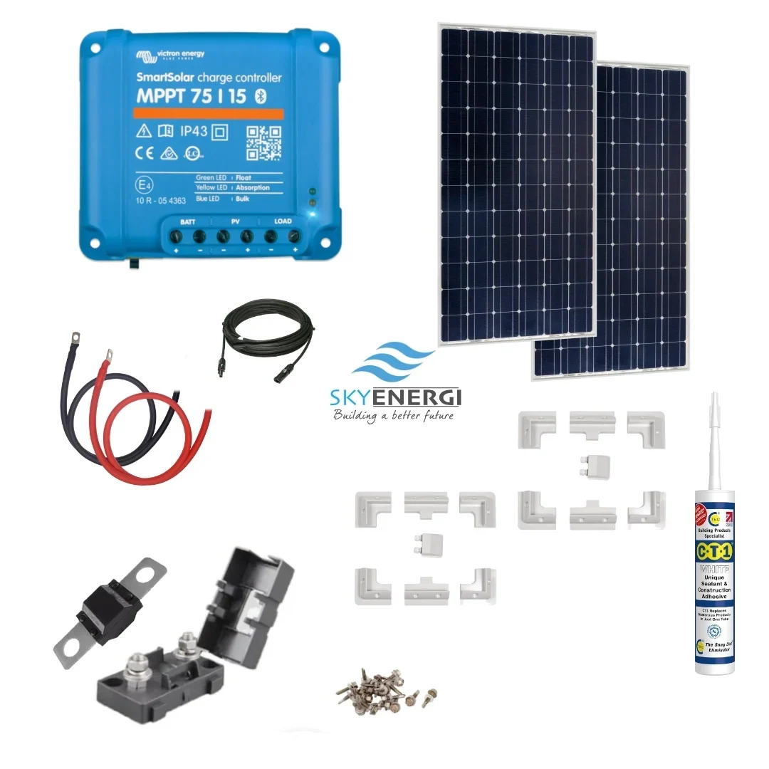Victron 260 Watt Solar Panel & Victron Smart MPPT Charge Controller, Cable, Mounting & Gland.