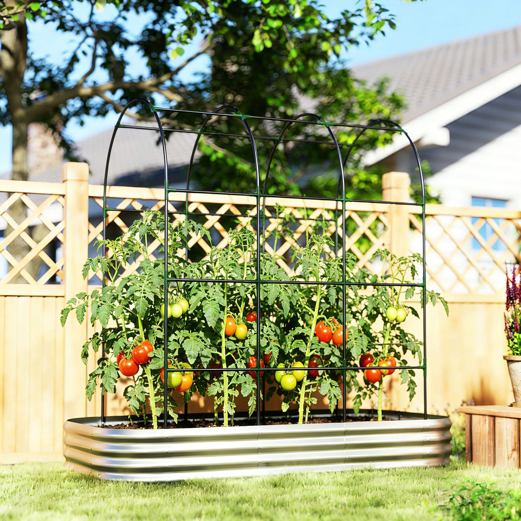 7 x 4 x 7ft Galvanized Raised Garden Bed with Arched Trellis, Silver
