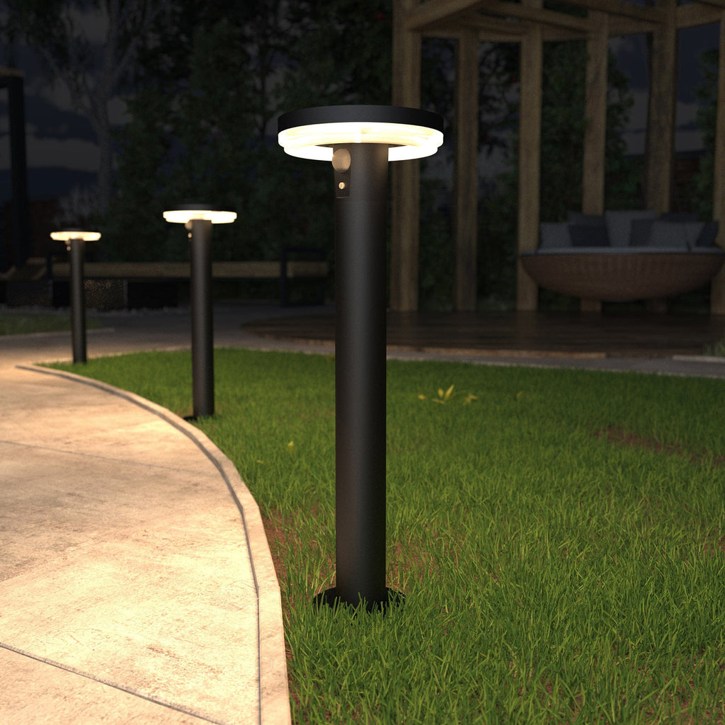 4lite Antheia Solar IP54 Die-Cast Aluminium LED Outdoor Bollard Light with Built in PIR Motion Sensor