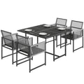 5-Piece Light Grey Outdoor Dining Set with Tempered Glass Top, Foldable Chairs