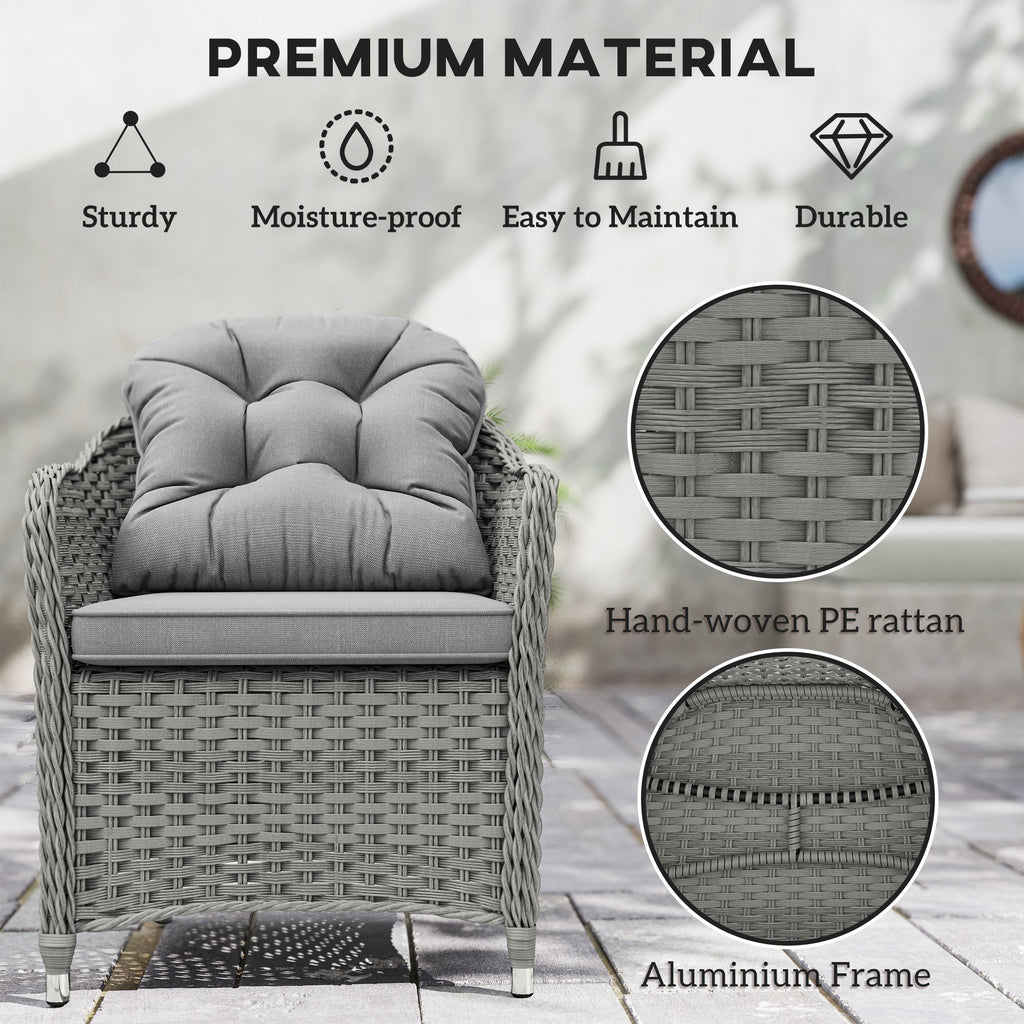 6 Seater Rattan Dining Set with Cushions, Parasol Hole & Glass Top Table, Light Grey