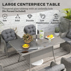 6 Seater Rattan Dining Set with Cushions, Parasol Hole & Glass Top Table, Light Grey