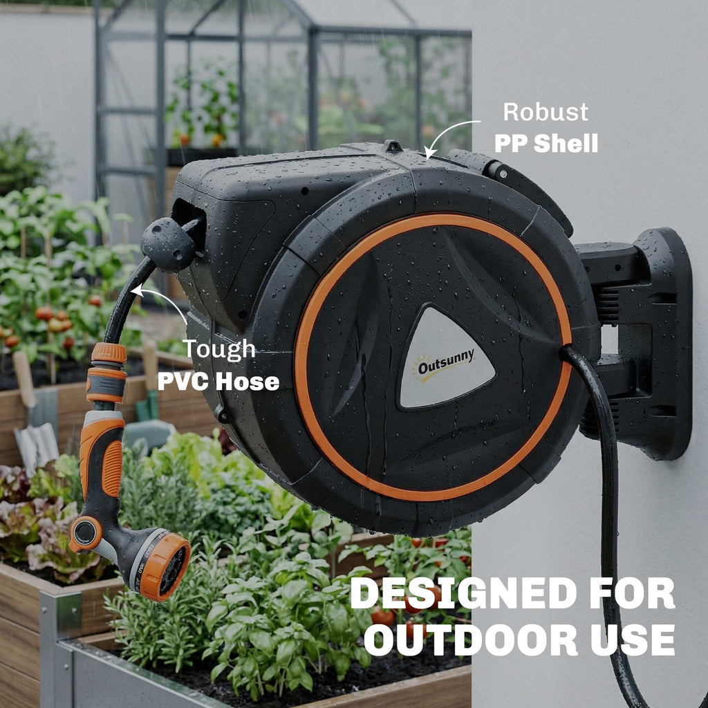 28+2m Retractable Wall-Mount Hose Reel with Auto Retraction & 180° Swivel, Orange