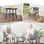 3 Pieces Rattan Bistro Set with Cushions, Glass Top Coffee Table and Chairs, Grey
