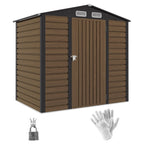 4.3 x 6.2 ft Garden Shed w/ Ventilation Slots, Lockable Door and Gloves for Garden, Patio, Oak