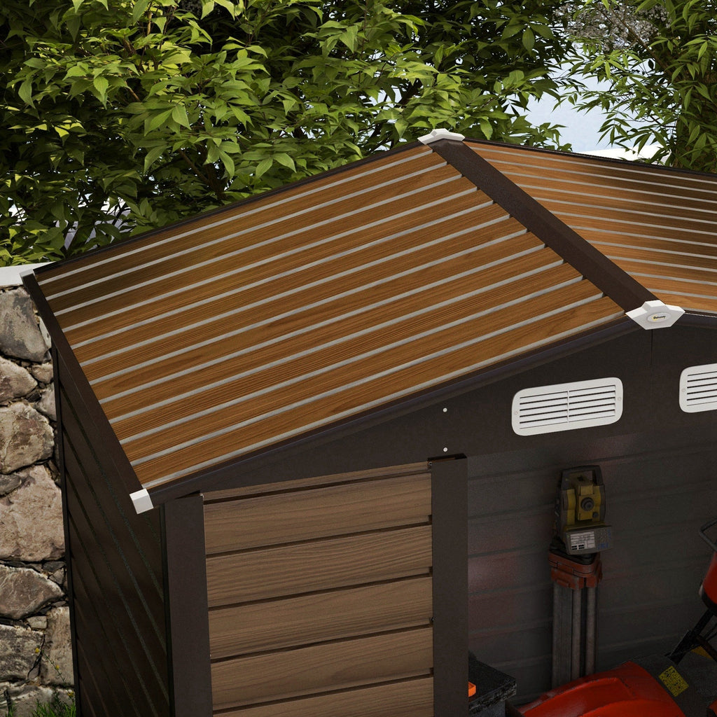 4.3 x 6.2 ft Garden Shed w/ Ventilation Slots, Lockable Door and Gloves for Garden, Patio, Oak