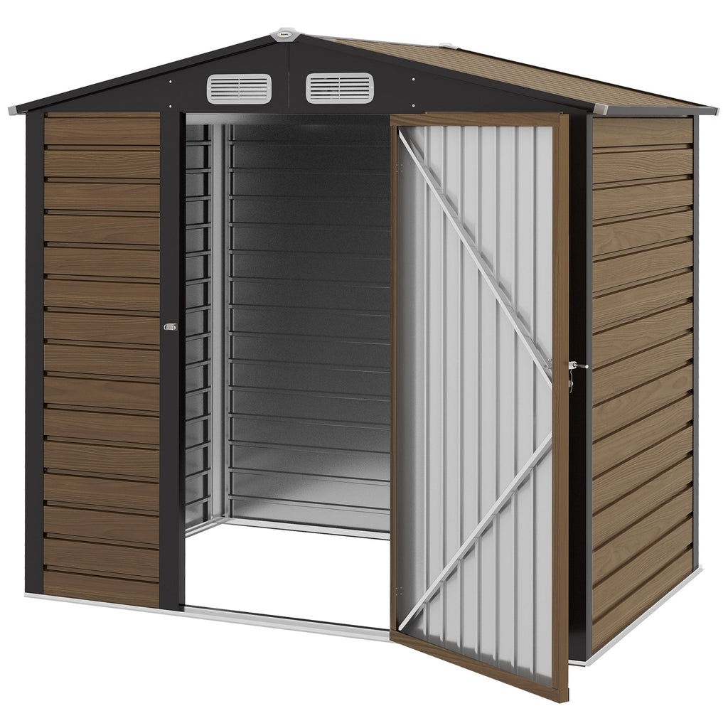 4.3 x 6.2 ft Garden Shed w/ Ventilation Slots, Lockable Door and Gloves for Garden, Patio, Oak