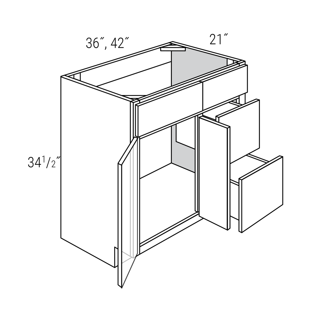 Surplus 36" Mist Vanity with 2 Drawers on Right, 2 Doors