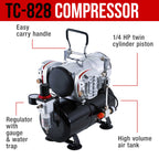 8 HI-FLOW All-Purpose Precision Dual-Action Siphon Feed Airbrushes with Twin Cylinder Piston Airbrush Compressor with Air Storage Tank