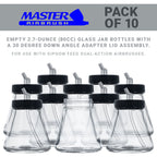 (Pack of 10) TB-010 Empty 2.7-Ounce (80cc) Glass Jar Bottles with 30 Degree­ Down Angle Adaptor Lid Assembly - Fits Dual-Action Siphon Feed Airbrushes