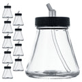 (Pack of 10) TB-010 Empty 2.7-Ounce (80cc) Glass Jar Bottles with 30 Degree­ Down Angle Adaptor Lid Assembly - Fits Dual-Action Siphon Feed Airbrushes