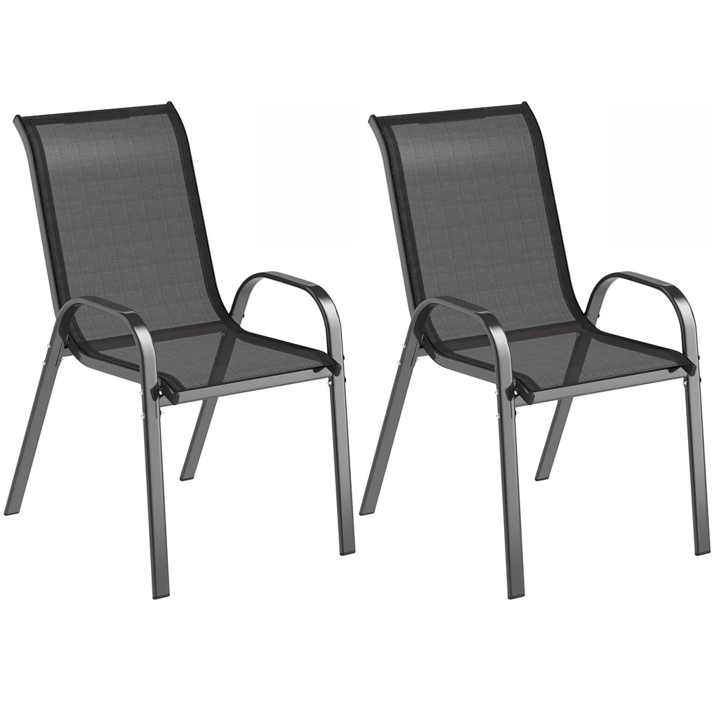 Set of 2 Outdoor Stackable Chairs with High Back & Breathable Mesh Seat, Black