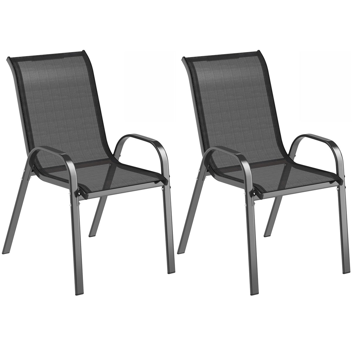 Set of 2 Outdoor Stackable Chairs with High Back & Breathable Mesh Seat, Black
