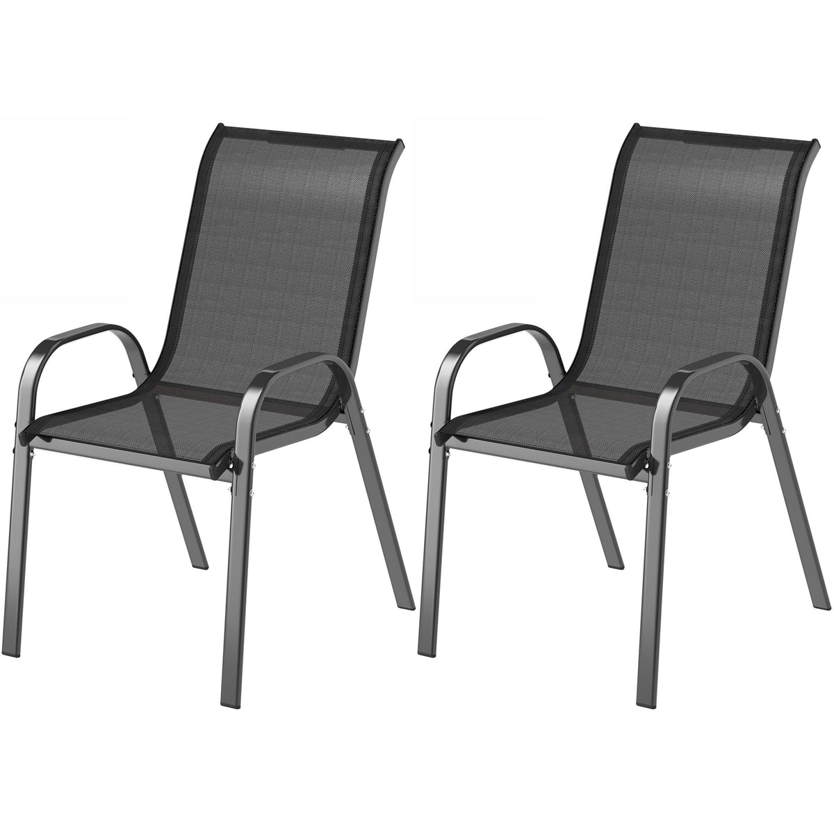 Set of 2 Outdoor Stackable Chairs with High Back & Breathable Mesh Seat, Black