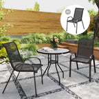 Set of 2 Outdoor Stackable Chairs with High Back & Breathable Mesh Seat, Black
