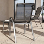 Set of 2 Outdoor Stackable Chairs with High Back & Breathable Mesh Seat, Black