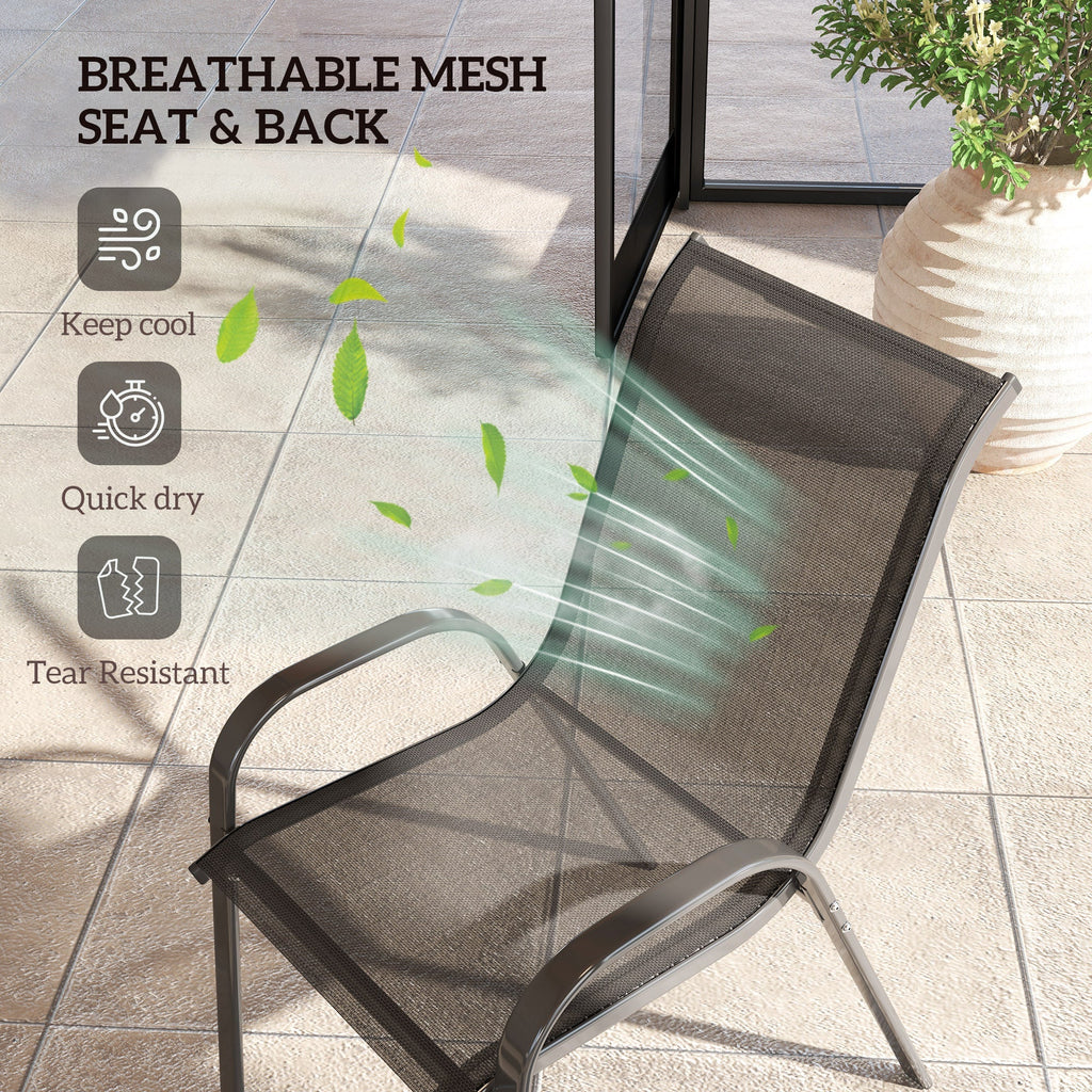 Set of 2 Outdoor Stackable Chairs with High Back & Breathable Mesh Seat, Black