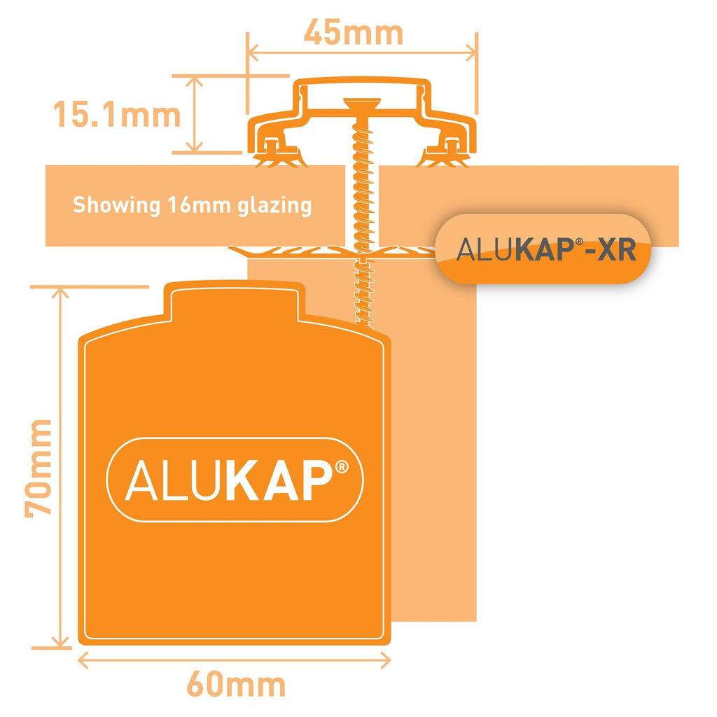 Alukap-XR 45mm Aluminium Bar with 45mm Slot Fit Rafter Gasket and End Cap - All Lengths