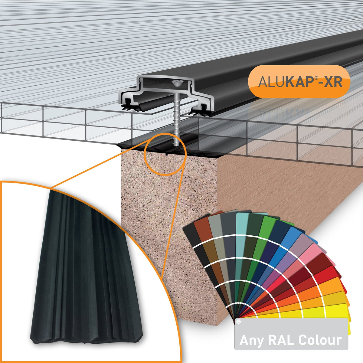 Alukap-XR 45mm Aluminium Bar with 45mm Slot Fit Rafter Gasket and End Cap - All Lengths